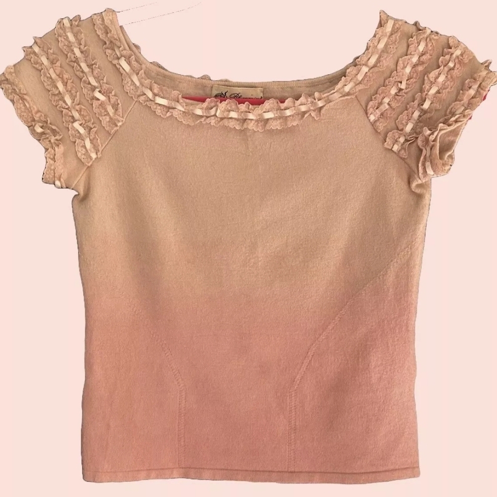 Blumarine Gradient Ombré Blouse with Lace Cap Sleeves
